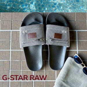 G-Star Raw Footwear Zip Cart Slide ll Hickory Stripe Denim Size 11 Like New, box